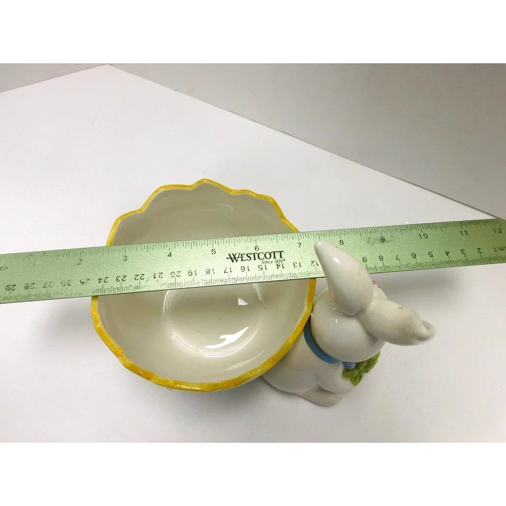 Ceramic Easter Bunny Candy Dish Cracked Egg Figurine Carrot Pastel Bowl DW89